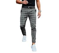Freizeithose Herren Kariert Outdoorhose Sportliche Passform Hose Mit Feinem Karo-Muster Streetwear Anzughose Männer Chinohose Basic Business Pants Slim Fit Herrenhosen ( Color : Gray , Size : S )
