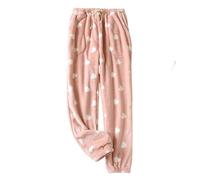 Freizeithose,Kuschelige Fleece-Pyjamahose Für Damen Mit Herz-Print, Warm, Weich, Flanell-Pyjama, Flauschige Lounge-Hose Aus Plüsch, Winter-Pyjama-Hose, Home-Hose, Lounge-Hose, Nachtwäsche, Rosa, S