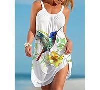 Freizeitkleider Für Damen - Damen Sommer Strand U-Ausschnitt Trägerkleid Grace Damen Blumen- Und Vogelmuster 3D-Gedruckter Slip Lässige Ärmellose Lockere Kleider Urlaubspartykleidung, Dress04,5Xl