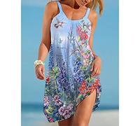 Freizeitkleider Für Damen - Damen Sommer Strand U-Ausschnitt Trägerkleid Grace Damen Blumen- Und Vogelmuster 3D-Gedruckter Slip Lässige Ärmellose Lockere Kleider Urlaub Partykleidung,Dress05,S