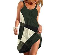 Freizeitkleider Für Damen - Damen-Sommer-Strandbekleidung, Trägerkleider, Ärmellos, U-Ausschnitt, Geometrischer Farbblock, 3D-Gedrucktes Slip-Kleid, Lässig, Urlaub, Damen, Grace-Trägerkleid, Dr