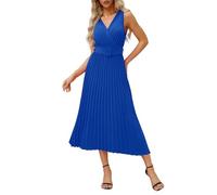 Freizeitkleider Für Damen,Damen Sommerkleid Aus Chiffon, Einfarbig, Schmal, Midikleider, Ärmelloses V-Ausschnitt, Schnürung, Faltenkleid, Elegante A-Linie, Fließendes Swing-Wickelkleid, Cocktail