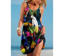 Freizeitkleider Für Damen - Sommer Beiläufige Lose Damen Strand Trägerkleider Blume Gras Insekt Vogel 3D-Druck Kleid Spaghettiträger U-Ausschnitt Kleider Frauen Partykleidung,Dress03,3Xl