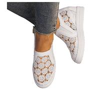 Freizeitschuhe Damen Bestickte Sneaker Spitze Atmungsaktive Stoffschuhe Elegante Frauen Schnürhalbschuhe Laufschuhe Leicht Sportlich Flache Schuhe Walkingschuhe