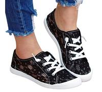 Freizeitschuhe Damen Bestickte Sneaker Spitze Atmungsaktive Stoffschuhe Elegante Frauen Schnürhalbschuhe Laufschuhe Leicht Sportlich Flache Schuhe Walkingschuhe