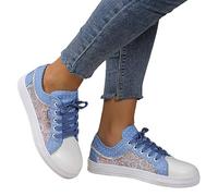 Freizeitschuhe Damen Bestickte Sneaker Spitze Atmungsaktive Stoffschuhe Elegante Frauen Schnürhalbschuhe Laufschuhe Leicht Sportlich Flache Schuhe Walkingschuhe