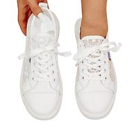 Freizeitschuhe Damen Bestickte Sneaker Spitze Atmungsaktive Stoffschuhe Elegante Frauen Schnürhalbschuhe Laufschuhe Leicht Sportlich Flache Schuhe Walkingschuhe
