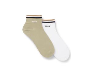 Freizeitsocken BOSS "2P SH Stripe CC", Herren, Gr. 43-46, beige (medium grün 312), Baumwollmischung, elastisch, Socken, mit BOSS Schriftzug (18459659-43) medium grün 312