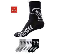 Freizeitsocken CHIEMSEE "Herren Alltagssocken, Sportsocken, Baumwolle", Gr. 47-48, schwarz-weiß (weiß, schwarz, grau), Baumwolle, Baumwollmischung, Elasthan, Polyamid, meliert, elastisch, Socken, in p