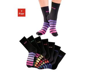 Freizeitsocken H.I.S, Damen, Gr. 31-34, schwarz, Baumwolle, Elasthan, Polyamid, geringelt, elastisch, Socken Socken-Set Socken, mit buntem Ringelmuster, Topseller (367982-31) schwarz