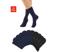 Freizeitsocken H.I.S "Damen und Herren Atmungsaktiver Baumwollanteil; Business, Basic", Gr. 39-42, blau (5x schwarz, 5x marine), Baumwolle, Baumwollmischung, Elasthan, Polyamid, unifarben, elastisch,