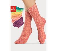 Freizeitsocken H.I.S, Mädchen, Gr. 39-42, bunt (1x pink, 1x orange, 1x gelb, 1x türkis, 1x lila, 1x grün), Baumwollmischung, mehrfarbig, elastisch, Socken, mit farbigem Garn (38083842-39) 1x pink, 1x