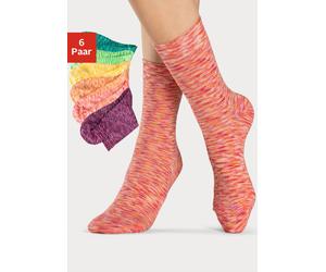 Freizeitsocken H.I.S, Mädchen, Gr. 39-42, bunt (1x pink, 1x orange, 1x gelb, 1x türkis, 1x lila, 1x grün), Baumwollmischung, mehrfarbig, elastisch, Socken, mit farbigem Garn (38083842-39) 1x pink, 1x
