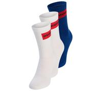 Freizeitsocken HUGO UNDERWEAR "3P QS RIB LABEL", Jungen, Gr. 39-42, bunt (open blau 498), Baumwollmischung, elastisch, Socken, mit kontrastfarbenen HUGO Logo (73942063-39) open blau 498