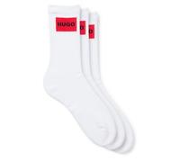 Freizeitsocken HUGO UNDERWEAR "3P QS RIB LABEL", Jungen, Gr. 39-42, weiß (weiß 100), Baumwollmischung, elastisch, Socken, mit kontrastfarbenen HUGO Logo (49489713-39) weiß 100