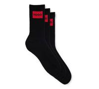 Freizeitsocken HUGO UNDERWEAR "3P QS RIB LABEL", Jungen, Gr. 43-46, schwarz (schwarz 001), Baumwollmischung, unifarben mit Farbeinsatz, elastisch, Socken, mit kontrastfarbenen HUGO Logo (91794655-43)