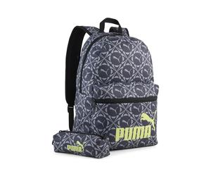 Freizeittasche PUMA "Phase 20 l Rucksack-Set Jugendliche und Erwachsene", Gr. B/H/T: 15,5cm x 43,5cm x 14cm onesize, grau (moody gray smokey geometric aop), Polyester, Taschen (48155728-0) moody gray