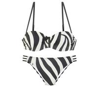 Bügel-Bandeau-Bikini FRENCH CONNECTION "Louise", Damen, Gr. 34, Cup B, beige (schwarz, creme), Recycling-Polyamid, Bikini-Sets, Mit kontrast Details (77304807-34) schwarz, creme