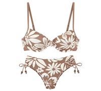 Bügel-Bikini FRENCH CONNECTION, Damen, Gr. 36, Cup D, braun (braun, creme), Recycling-Polyamid, geblümt, gemustert, Bikini-Sets Bügel-Bikini, mit Zierperlen in Kontrastfarbe (69337510-36) braun, creme