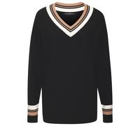 Strickpullover FRENCH CONNECTION, Damen, Gr. 40/42, schwarz, Feinstrick, Obermaterial: 50% Viskose, 28% Polyester, 22% Polyamid, unifarben mit Farbeinsatz, V-Ausschnitt, Rippbündchen, Pullover Strickp