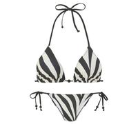 Triangel-Bikini FRENCH CONNECTION "Louise", Damen, Gr. 40, Cup A/B, beige (schwarz, creme), Recycling-Polyamid, Bikini-Sets, Mit kontrast Zierperlen (51276147-40) schwarz, creme