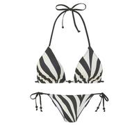 Triangel-Bikini FRENCH CONNECTION "Louise", Damen, Gr. 42, Cup C/D, beige (schwarz, creme), Recycling-Polyamid, Bikini-Sets, Mit kontrast Zierperlen (26698715-42) schwarz, creme