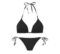 Triangel-Bikini FRENCH CONNECTION "Claire", Damen, Gr. 42, Cup A/B, schwarz, Recycling-Polyamid, Bikini-Sets, Mit kontrast Zierperlen (42808253-42) schwarz