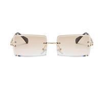 freneci Retro Rechteck Sonnenbrillen für Frauen & Männer, Randlose Sonnenbrille,Gradient Kleine Quadrat Gläser Randlose Getönt Objektiv Brillen UV400 - Braun