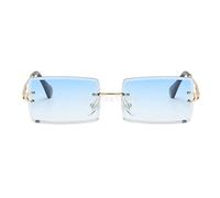 freneci Retro Rechteck Sonnenbrillen für Frauen & Männer, Randlose Sonnenbrille,Gradient Kleine Quadrat Gläser Randlose Getönt Objektiv Brillen UV400 - Blau