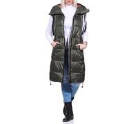FRESH MADE Damen lange Steppweste LFM-168 mit Kapuze mistletoe green M