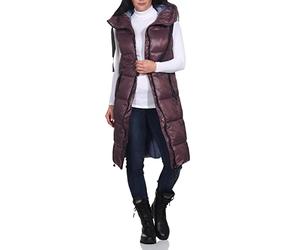 FRESH MADE Damen lange Steppweste LFM-168 mit Kapuze Purple Brown M