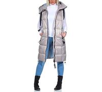 FRESH MADE Damen lange Steppweste LFM-168 mit Kapuze string beige L