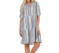 FRESH MADE Damen Midi Kleid LFM-175 Tunika Damenkleid Knielang mit Streifen Black/Offwhite S