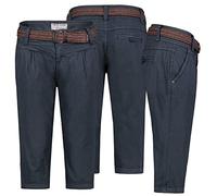 FRESH MADE Damen Short Bermuda 3/4 Hose Sommer Chino Stoff Hose mit Gürtel Capri, Hosengröße:S / 36, Farbe:Navy