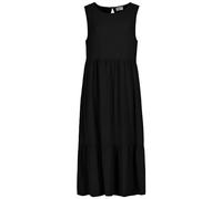 Fresh Made Damen Sommerkleid ärmellos mit Rundhalsausschnitt und Rüschen Saum, Farben:Schwarz-3, Größe:S