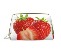 Fresh Strawberry Kosmetiktasche mit Reißverschluss, Leder, tragbar, wasserdicht, für Zuhause, Reisen, zum Organisieren von Toilettenartikeln und Kleinteilen, weiß, Einheitsgröße