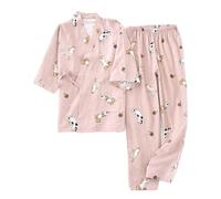 FRESQA 2 Stück Japanisches Paar-Kleidungsset Kawaii Katzen-Print Kimono Yukata Dampfbad-Kleidung Pyjama Mann Frau Bademantel Nachthemd Japan