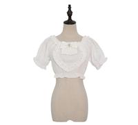 FRESQA Chiffon Bluse Frauen Sommer Puff Sleeve Bogen Feste Kurze Shirts für Süße Mädchen Lolita Stil Nette Tops Kawaii Kleidung