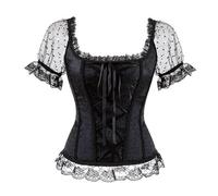 FRESQA Damen-Bluse, Vintage, Gothic, viktorianisch, Lolita, elastisch, Schwarz / Weiß, Steampunk-Stil, 6XL, Übergröße, Damenbekleidung, Sommerhemd