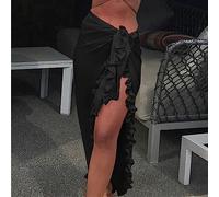 FRESQA Frauen Chiffon Durchsichtig Strand Bikini Cover Up Wrap Schal Bademode Pareo Sarong Kleid Solide Rüschen Casual Strandkleid