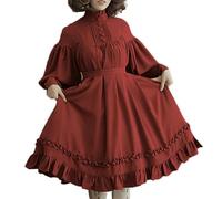 FRESQA Japanisches Gothic Vintage Lolita Partykleid Damen Schwarz Baumwolle Langarm Weich Elegant Abend Prinzessin Kleider Süß