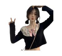 FRESQA Patchwork Spitze Süße Kawaii Shirt Frauen Bogen-Knoten Japanischen Stil Lolita Bluse Weiblichen Koreanischen Mode Lange Hülse Kleidung 2023