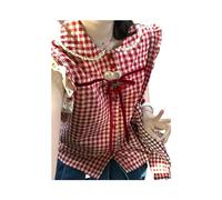 FRESQA Rot Plaid Lolita Kawaii Bluse Frauen Fliegen Sleeve Japanische Süße Elegante Shirts Weibliche Spitze Koreanische Casual Kleidung Sommer 2023