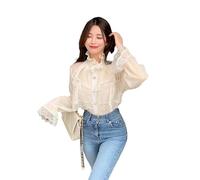 FRESQA Viktorianisches Top, Gothic-Lolita-Bluse, viktorianische weiße Rüschen, Stehkragen, Laternenärmel, mittelalterliche Vintage-Hemden für Damen in Übergröße