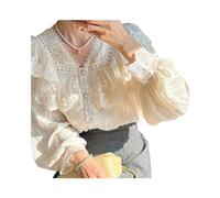 FRESQA Vintage Französisch Frauen Shirts Spitze Lolita Elegante Langarm Volant Bluse Büro Dame Chic Weibliche Tops
