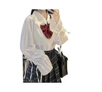 FRESQA Weiße Damenblusen im Lolita-Stil, Japanisches süßes Preppy-Hemd mit Krawatte, weiblich, Elegantes Rüschenoberteil, Schwarze Mode