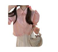 FRESQA Weiße Damenblusen, süße Lolita-Girly-Preppy-Hemden im japanischen Stil, niedliche Puffärmel-Shirts, rosa JK-Rüschen-Top-Mode