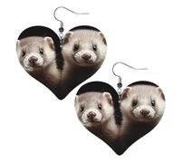 Frettchen-Leder-Ohrringe für Damen, Herz-Ohrringe, leicht, baumelnd, Schmuck, Geschenke