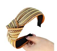 Freundliches, geflochtenes Stroh-Stirnband mit Knotendetail, breit, für Damen, sicherer Slip, Haar-Accessoire, lässiger gewebter Kopf für den täglichen Gebrauch