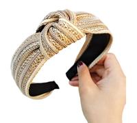 Freundliches, geflochtenes Stroh-Stirnband mit Knotendetail, breit, für Damen, sicherer Slip, Haar-Accessoire, lässiger gewebter Kopf für den täglichen Gebrauch